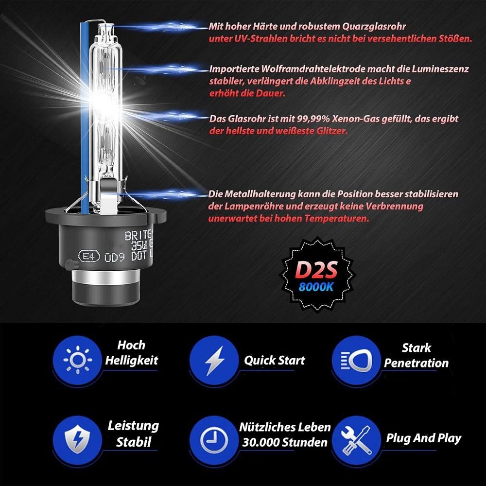 2x D2S Xenon Brenner 6000K HID -lamper Audi A8 D2 (4D2, 4D8)
