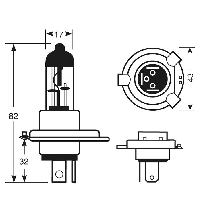 XenonMax Lampe H4 P43t 60/55W 12V Premium +100% Halogen Xenon E-Prüfzeichen - LEDRide