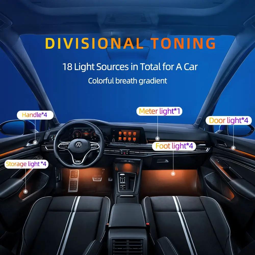 10-in-1 LED-sfeerverlichtingsset met app-bediening | RGB Symphony binnenverlichting incl. voetverlichting | Universele auto-sfeerverlichting