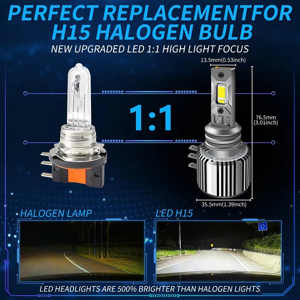 2x H15 LED Tagfahrlicht Set 90W Canbus 6000K Weiß Plug & Play für modernes Tageslicht