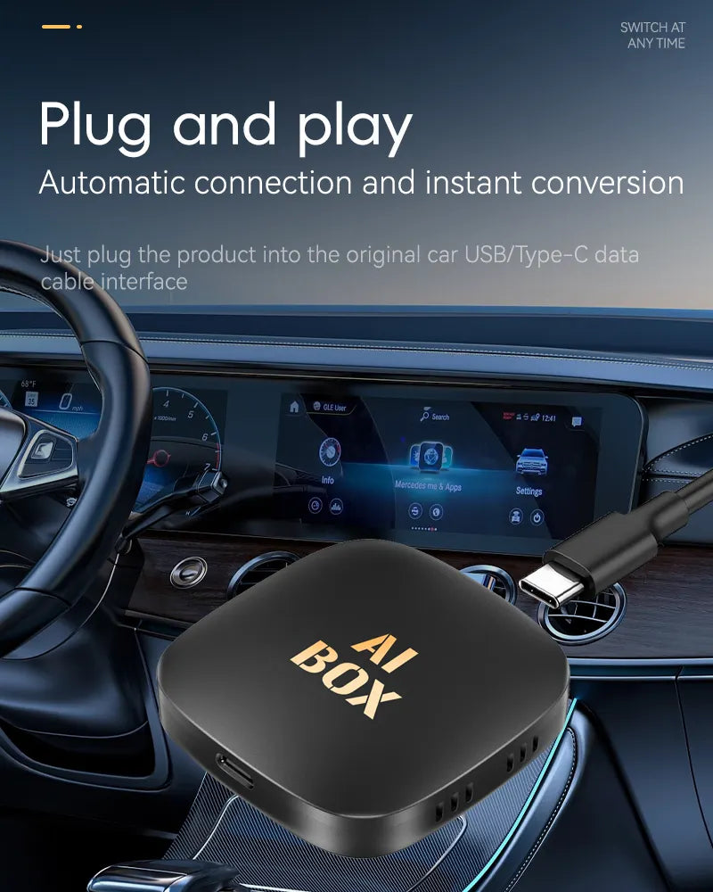 3-in-1 Ai Box Android 13 | Wireless CarPlay & Android Auto Adapter + Native Android | Wi-Fi 6, BT 5.0, Plug-&-Play