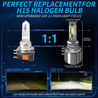 2x H15 LED Tagfahrlicht Set 90W Canbus 6000K Weiß Plug & Play für modernes Tageslicht