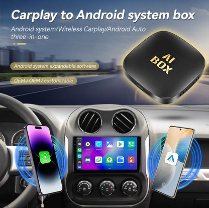 3-in-1 Ai Box Android 13 | Wireless CarPlay & Android Auto Adapter + Native Android | Wi-Fi 6, BT 5.0, Plug-&-Play
